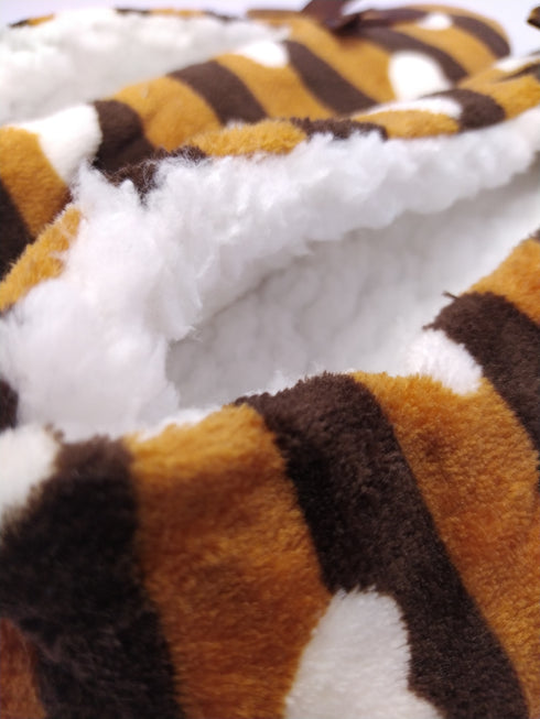 Women's Super Soft Fuzzy Slippers with Brown Stripes